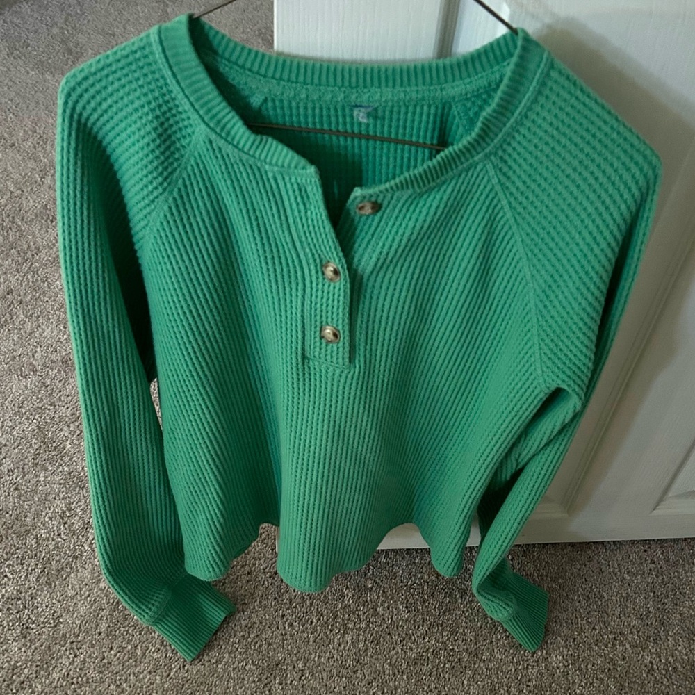 Old Navy Green Waffle Knit Henley Top